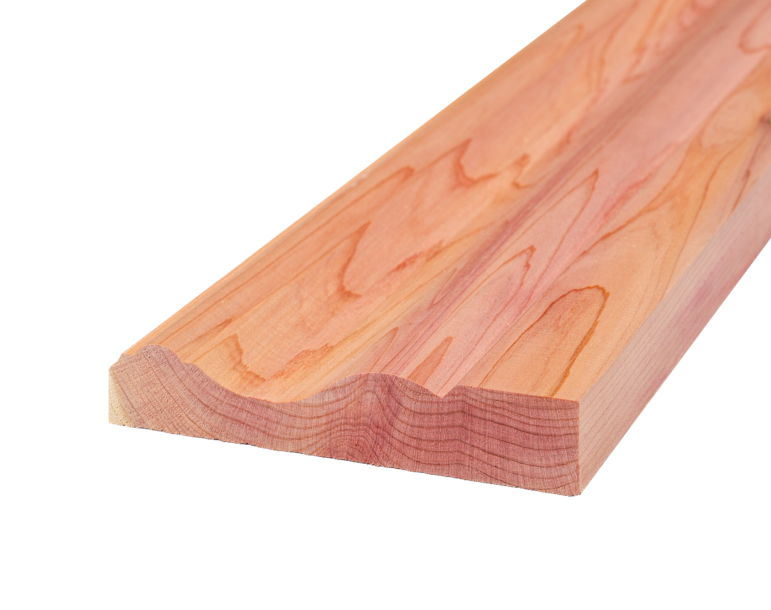 Eastern Red Cedar moulding with a decorative edge, showcasing warm color tones and distinctive grain patterns, ideal for enhancing interior spaces.