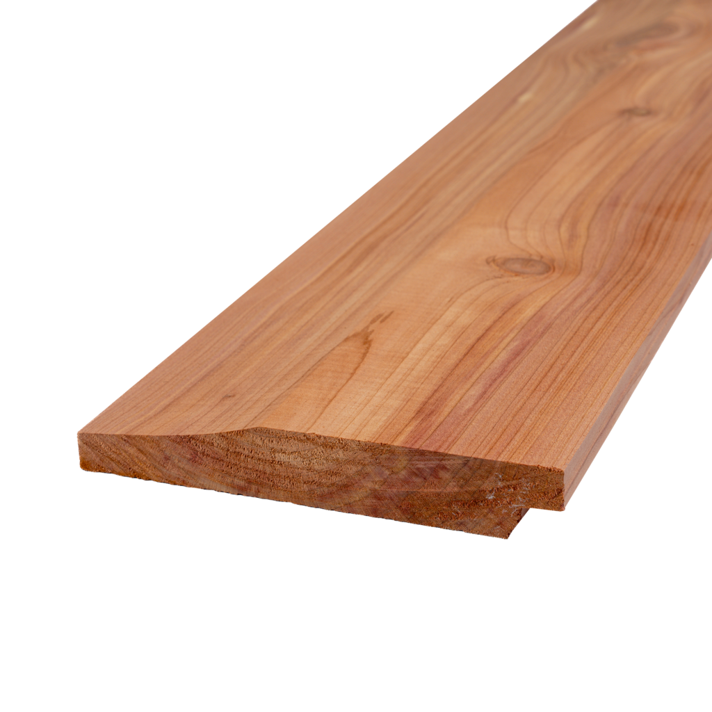Wooden Dutch lap siding board showcasing a concave profile and notched edge, emphasizing aesthetic appeal and water-shedding benefits for home exteriors.