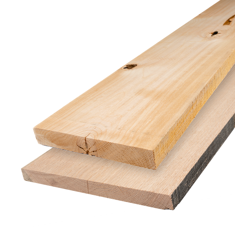 Three kiln-dried hardwood boards showcasing various finishes, highlighting the natural grain and textures, suitable for cabinetry and furniture projects.